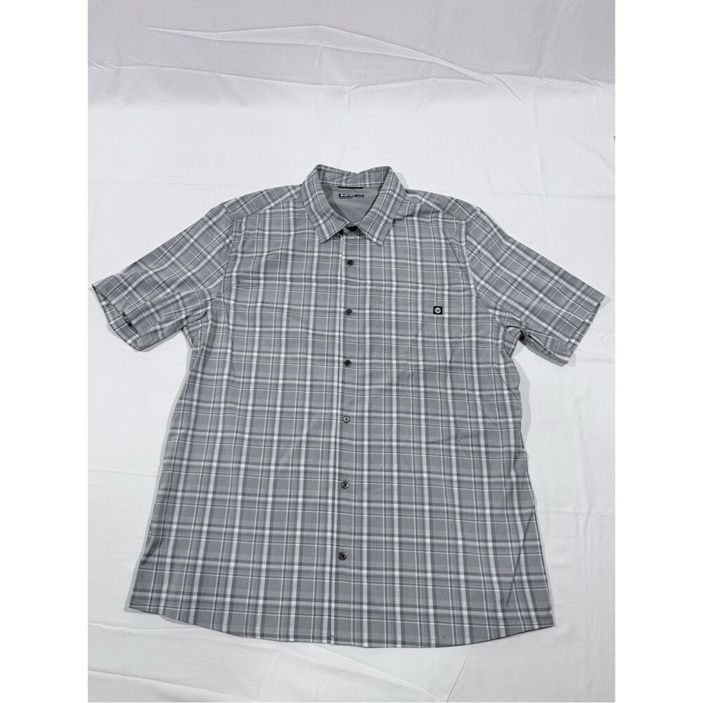 Men's Gray Plaid Short-Sleeve Button-Up Shirt XL Hi-Tec Breathable